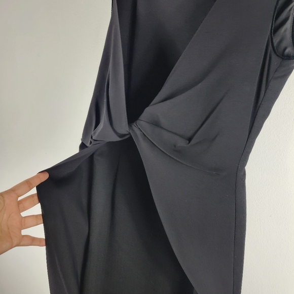 Escada Sport Wool Ruched Twist Front Overlay Herringbone Sleeveless Sheath Dress - Picture 4 of 14